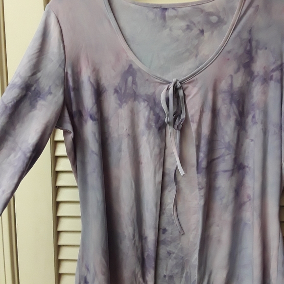 Lavender Periwinkle Tye Dye Tie Blouse Boho M - Picture 2 of 5